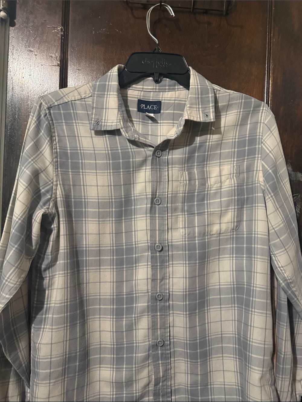 The Children's Place Gray and White Plaid Button-Up Shirt
